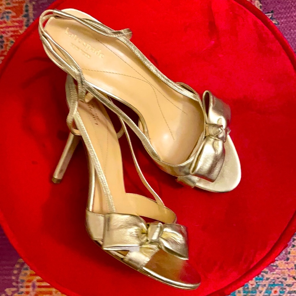 Kate Spade gold heel sandal with bow